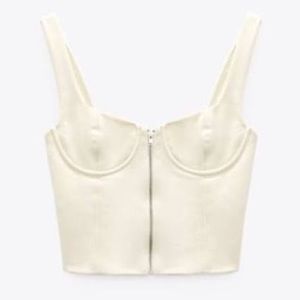 Cream Zip Front Bustier Tank Top